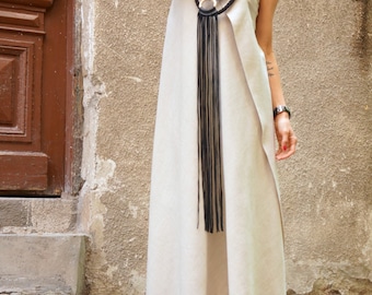 Maxi Dress / Natural  Linen Kaftan  Dress / One Shoulder Dress / Extravagant Long  Dress / Party Dress  by AAKASHA A03144