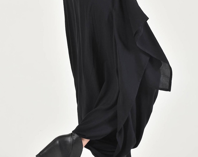 Black Elegant Drop Crotch Pants -Skirt  / Stylish Flowing Loose maxi Pants A09791