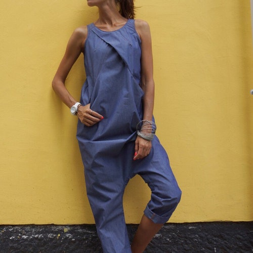 NEW Collection SS Sexy Denim Drop Crotch Jumpsuit / Extravagant Summer Loose Jumpsuit / Casual Daywear with pockets  by AAKASHA A19430