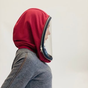 Cotton Hooded Face Shield, Clear Polycarbonate, Fully Zipped Face Cover