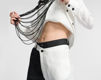 Plus Size Two-Tone Linen Pants, Detachable Summer Trousers