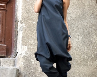 New Collection Black Viscose Jumpsuit / Extravagant 7/8 Drop Crotch Jumpsuit by Aakasha A19229