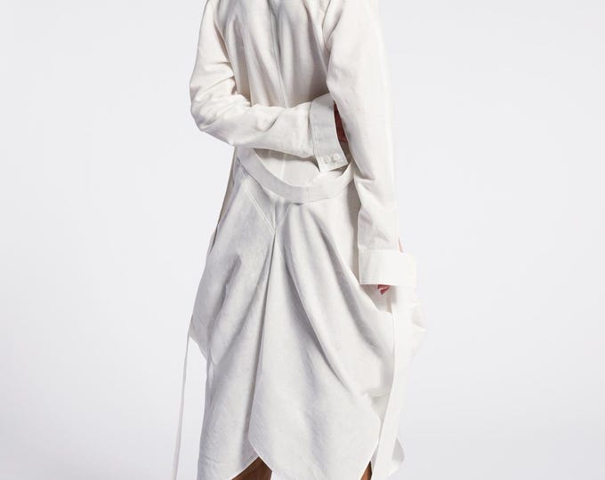 Linen Asymmetrical Maxi Tunic, Shirt Dressfor Woman , Summer Long Linen Top with belt
