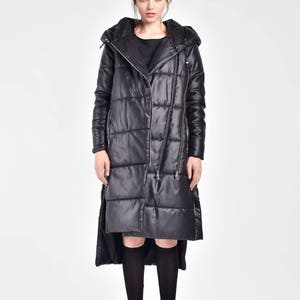 NEW Winter Coat Asymmetric Black Quilted Hooded Coat by Aakasha A20629 image 7