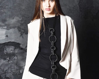 Leather Circle Pendant Necklace, Chic Elegant Jewelry
