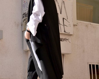 Black Cashmere Sleeveless Coat / Beautiful Loose Vest with Belt / Cashmere  Vest HandMade by AAKASHA A06110