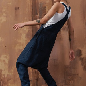 Linen Drop Crotch Overall