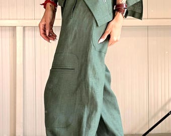 Linen Bohemian  Pants, Straight  Leg, Plus Size, Elastic Waistband Side Pockets Relaxed Fit