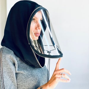 Fully Zipper Polycarbonate Hood Shield , Face protective Shield , 10 ml Anti-fog Spray included , Cotton Loose Hood by Aakasha