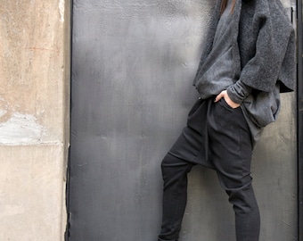 Charcoal  Drop Crotch  Pants / Extravagant Dark Grey  Trousers A05114