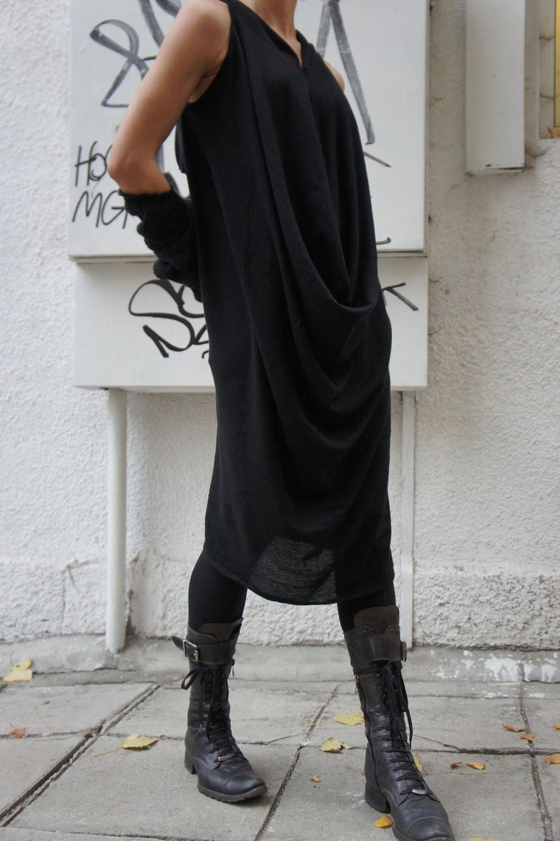 Loose Tunic Top / Extravagant Dress/ One size / Black Long Knit Dress / Oversize Knit Top A02092 image 3