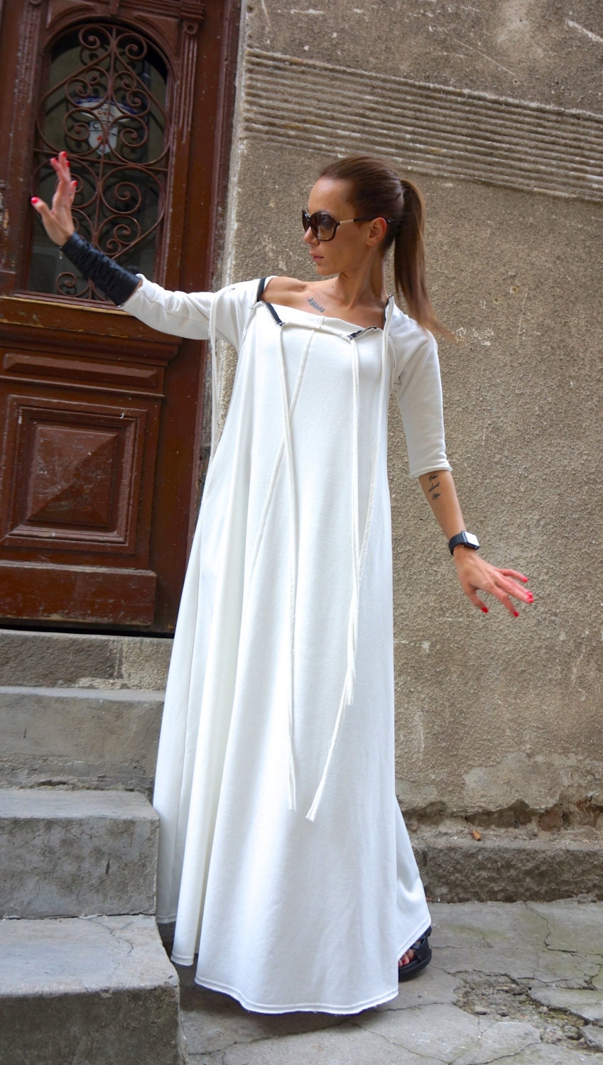 New Maxi Dress / off White Kaftan Cotton Dress /side Pockets - Etsy Canada