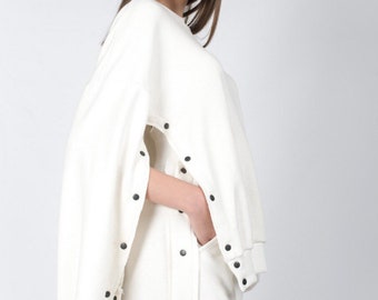 Plus Size Cotton Buttoned Blouse , Oversized French Terry Loose Top A08711