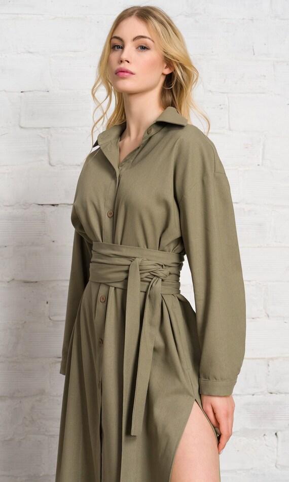Elegant Linen Kimono Shirt Dress A90479 - Etsy Canada