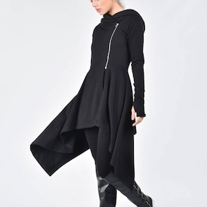 NEW Lined Asymmetric Extravagant Peplum Black Hooded Coat / Fitted Sexy ...