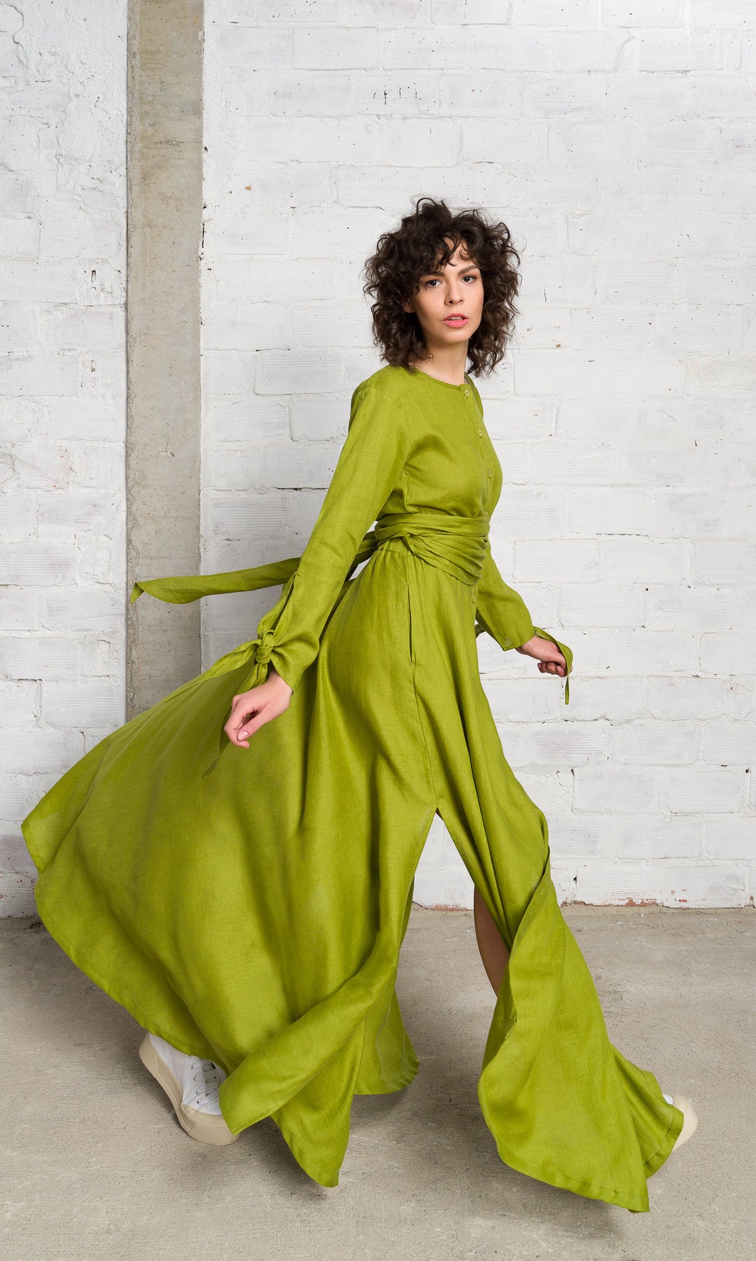 Long Linen Shirt Dress With Belt A90489 Etsy