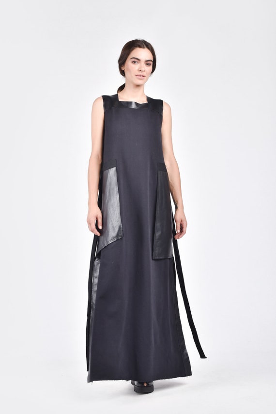 chinese dress ladies Long Sleeve High Slit Black Plus Size Maxi Dress