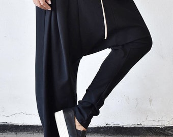 Pantalón de algodón de tiro bajo - Pierna ancha, cintura elástica, bolsillos laterales