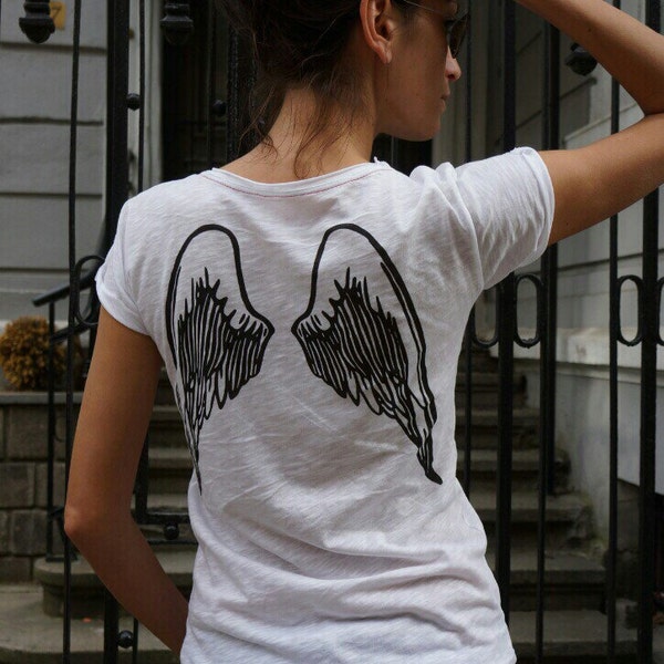 NEW COLLECTION  White Cotton  "Angel" Tee / HandMade White  T-Shirt / Casual top with short sleeevs by Aakasha Top, (0326) A22433