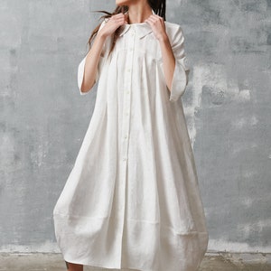 Balloon Linen Shirt Dress A92008 - Etsy