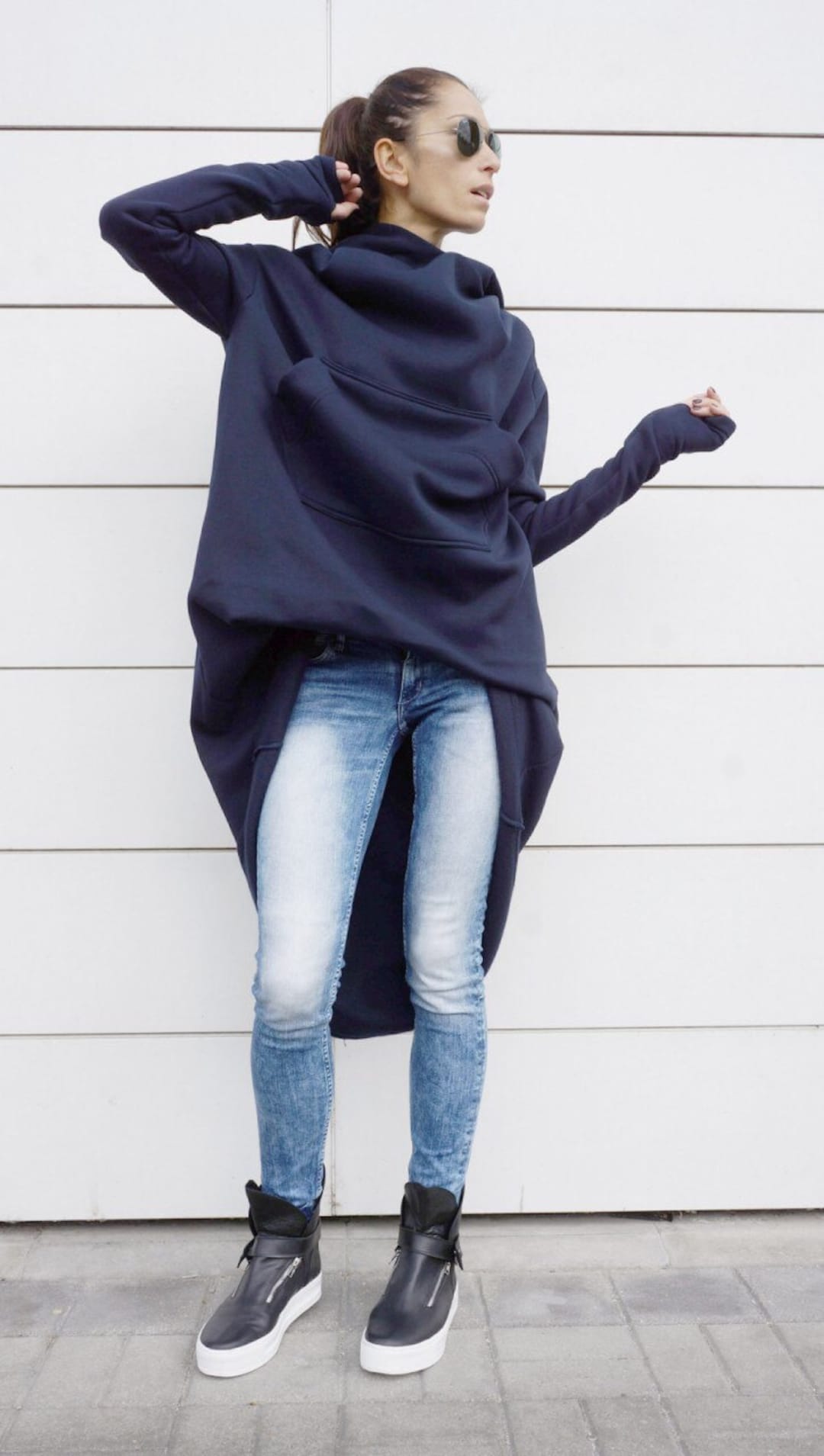 Navy Asymmetric Sweatshirt