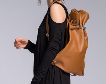 Leather Backpack with Metal Chain A27693