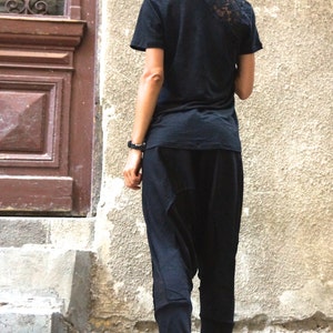 NEW Loose Casual Black Drop Crotch Linen Knit Harem Pants / Extravagant Black Pants by AAKASHA A05167 zdjęcie 4