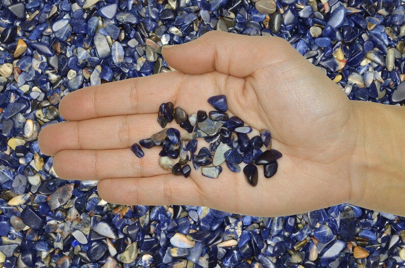 12 lb of Tumbled Sodalite Chip Size Stones w ID Card Polished Rocks! Fantasia Materials