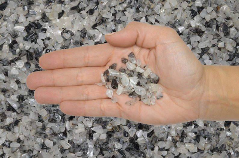 Fantasia Materials 1 lb of Tumbled Black Rutilated Quartz Chip Size Stones Polished Rocks!