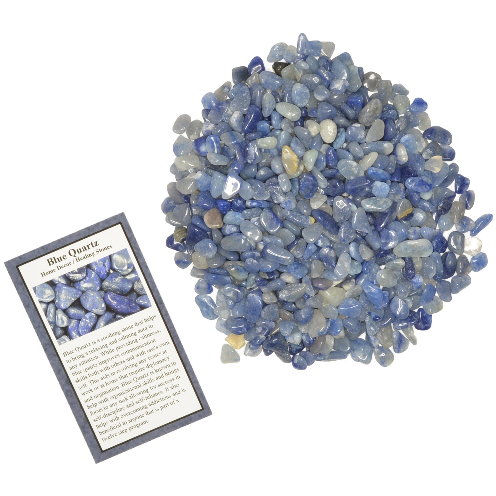 Crafts Natural Earth Mined Brazilian Reiki Fantasia Materials: 1 lb Tumbled Blue Quartz Chip Stones with ID Card Jewelry Making Home Decoration and More! Not China Polished Rocks for Art