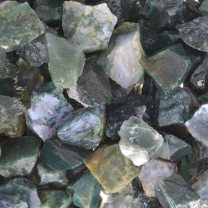 Fantasia Materials: 1 lb Bulk Green Moss Agate Rough Stones from India - Raw Natural Rocks and Crystals!