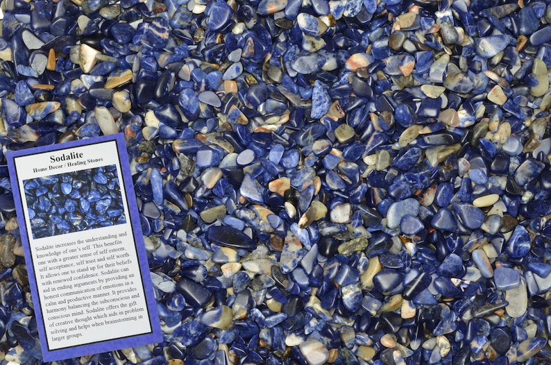 12 lb of Tumbled Sodalite Chip Size Stones w ID Card Polished Rocks! Fantasia Materials