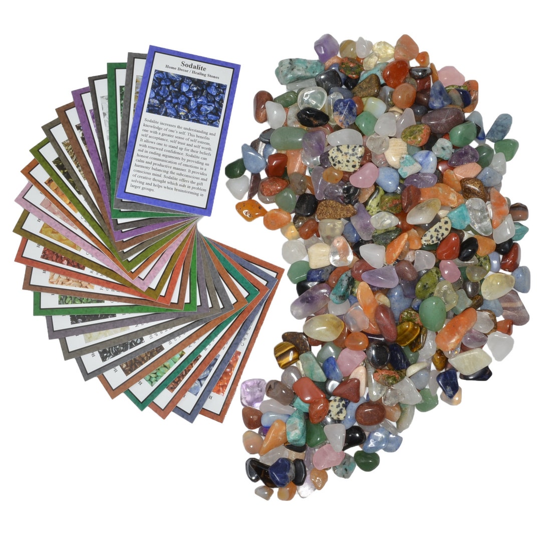 thumbnail interactive-video image 1 of Tumbled Polished Natural Gemstones Set With Educational ID Sheet 1 of 9