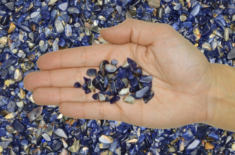 12 lb of Tumbled Sodalite Chip Size Stones w ID Card Polished Rocks! Fantasia Materials