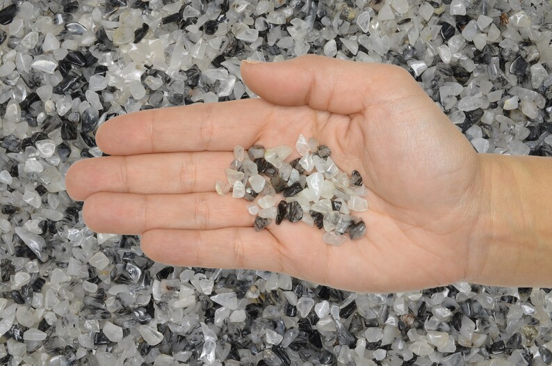 Fantasia Materials 1 lb of Tumbled Black Rutilated Quartz Chip Size Stones Polished Rocks!