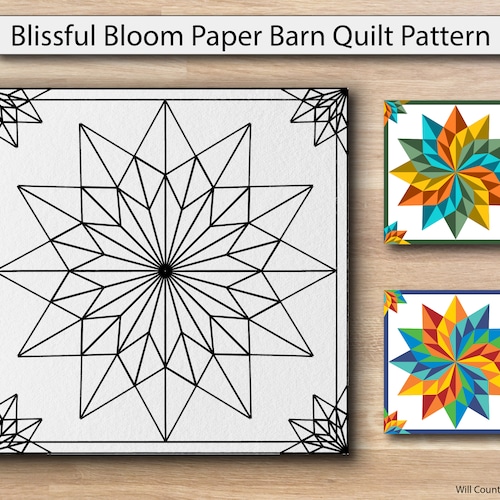 Barn Quilt Template, Blissful Bloom Barn Quilt Pattern, Full Size Paper Stencil to Trace and Paint, DIY Farmhouse Quilt Trail