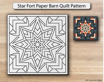 Barn Quilt Template, Star Fort Barn Quilt Pattern, Full Size Paper Stencil for Painting on Wood, Geometric Star Barn Art