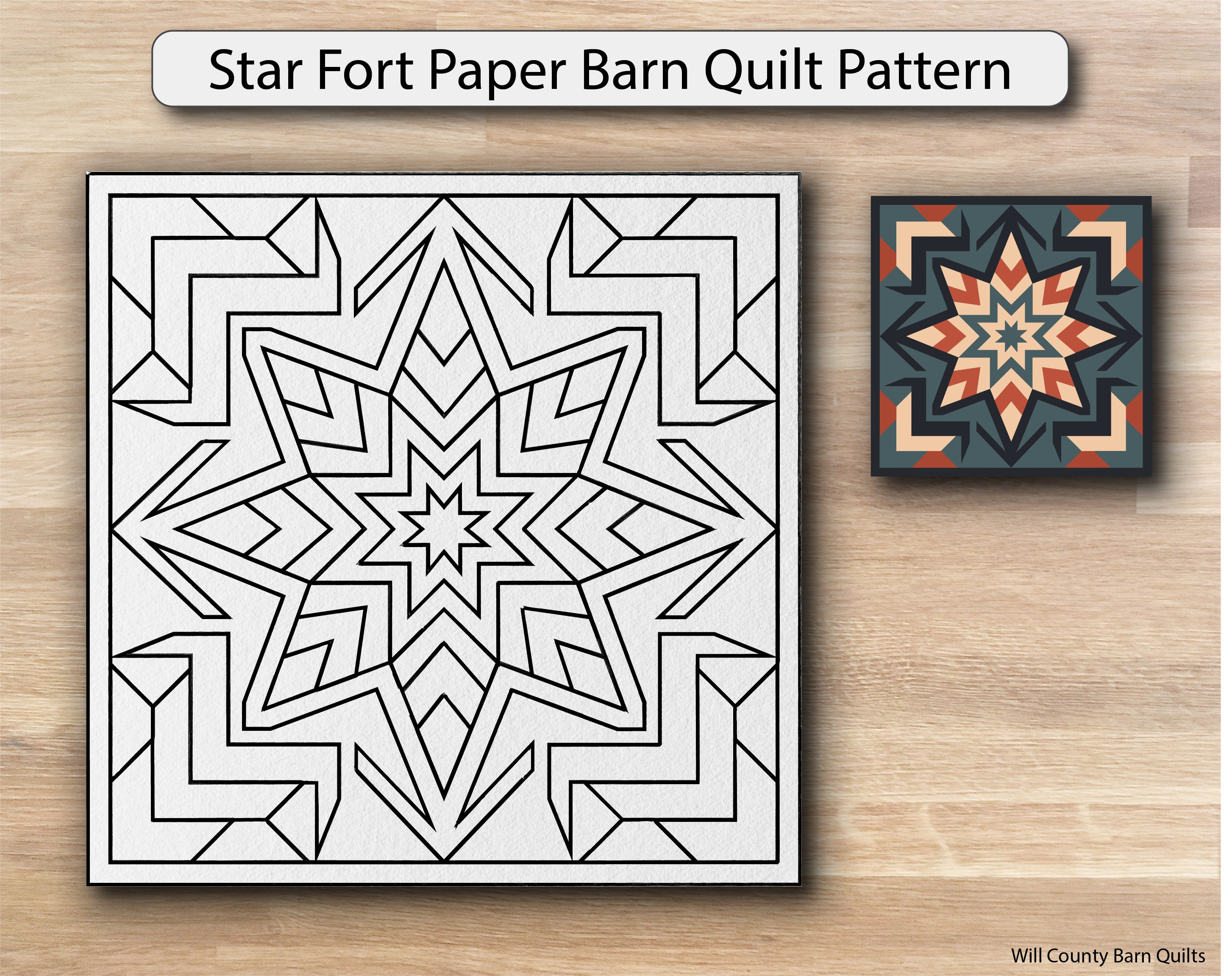 Star Fort Paper Printed Barn Quilt Pattern (sizes) - Etsy