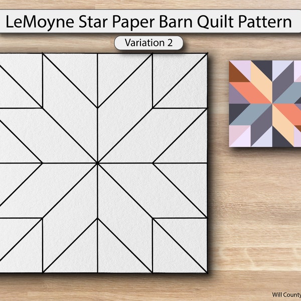 LeMoyne Star (Variation 2) Paper Printed Barn Quilt Pattern (Sizes)