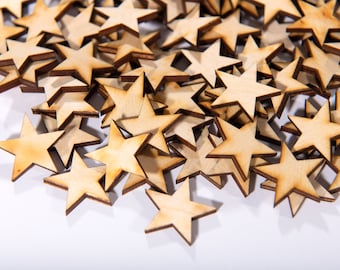 100pcs - 1in Rustic/Burned Wood Stars, 1/8in thick, Wooden Stars- DIY Craft Supplies 25mm for Flag Making