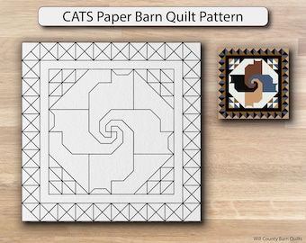 Paper Barn Quilt Pattern, Cat Barn Quilt Template, Full Size Paper Stencil for DIY Barn Quilt Sign, Cat Lover Gift