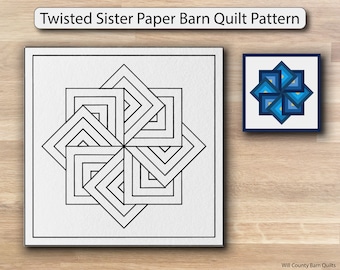 DIY Barn Quilt Pattern, Twisted Sister Barn Quilt Template, Full Size Paper Template to Trace onto MDO Board, Geometric Quilt Trail Art