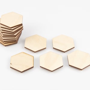 Wood Hexagon Tile Blanks - Shapes - Game Board - Unfinished - Terrain - 1/8&quot; thick