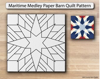 Barn Quilt Pattern, Maritime Medley Barn Quilt Template, Full Size Paper Template to Trace onto MDO Board, Nautical Barn Decor