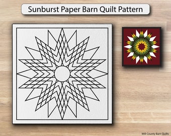 DIY Barn Quilt Pattern, Sunburst Barn Quilt Template, Full Size Paper Stencil to Trace and Paint, Sun Star Barn Decor