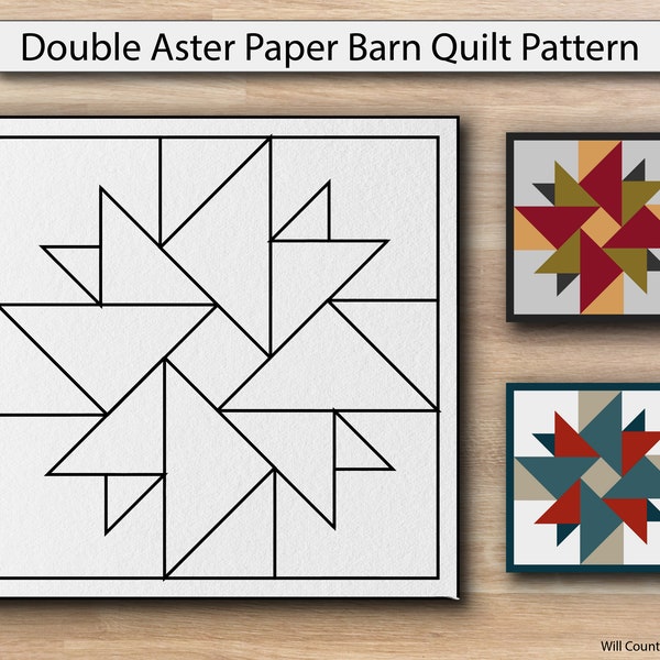 Double Aster Paper Printed Barn Quilt Pattern (Sizes)
