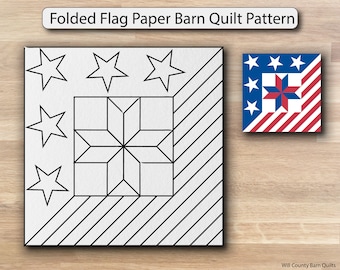 Barn Quilt Template, Folded Flag Barn Quilt Pattern, Full Size Paper Stencil for DIY Barn Quilt Sign, Patriotic Military Decor