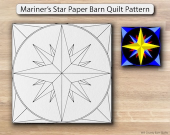 Barn Quilt Stencil, Mariners Star Barn Quilt Pattern, Full Size Paper Stencil for DIY Barn Quilt Sign, Nautical Star Barn Art