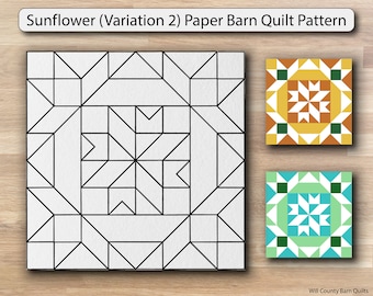 DIY Barn Quilt Pattern, Sunflower Barn Quilt Template Design 2, Full Size Paper Stencil to Trace and Paint, Farmhouse Floral Barn Art