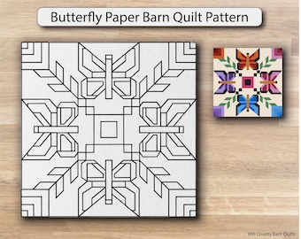 Large Barn Quilt Pattern, Butterfly Barn Quilt Template, Full Size Paper Stencil for DIY Barn Quilt, 24 36 48 96 inch